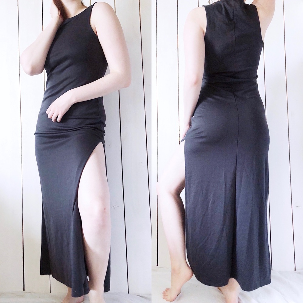 Forever 21 Side Slit Maxi Dress Charcoal Grey